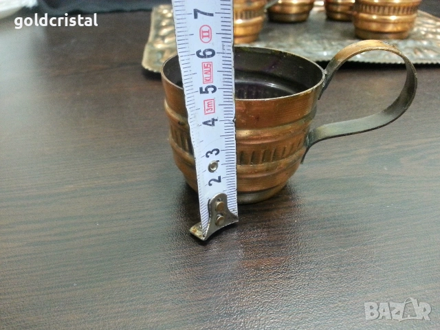 стари медни чашки с поднос , снимка 3 - Антикварни и старинни предмети - 37694657