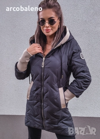 Ватирано дамско яке с качулка и декоративни ръкави, снимка 8 - Якета - 51781916