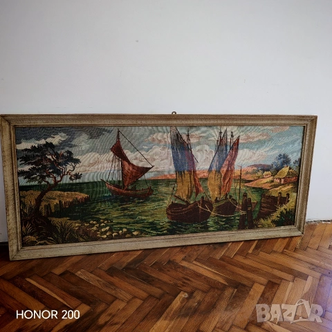 Стар гоблен Пристан в Елада. , снимка 6 - Гоблени - 54127221