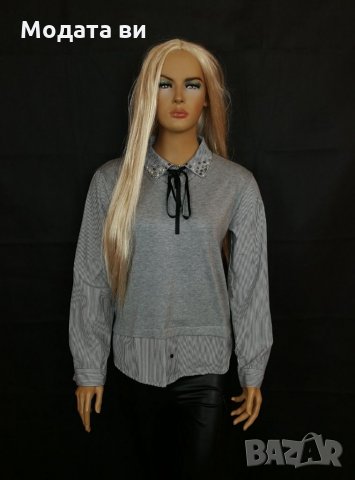 🍁Стилна блуза в сиво , снимка 1 - Блузи с дълъг ръкав и пуловери - 32102145