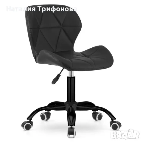 Модерен въртящ се стол за офис и салон, Черна еко кожа, до 120 кг, снимка 2 - Столове - 55981233