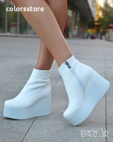 Боти на платформа - бяла кожа с бяло ходило - 130K 