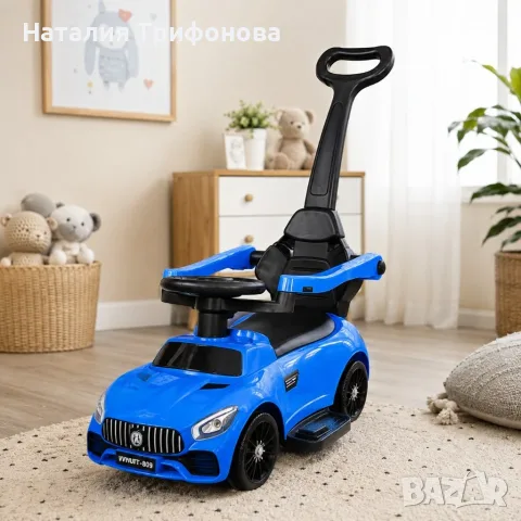 Детска кола за бутане с родителски контрол 2 в 1 – Светлини, звуци и педал за газ, синя, снимка 2 - Детски велосипеди, триколки и коли - 55981688