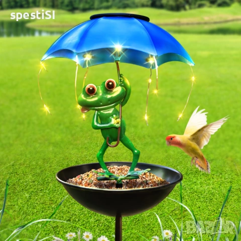 Соларна лампа ЖАБА за градина с чадър и хранилка за птици (84 см) - КОД 4998