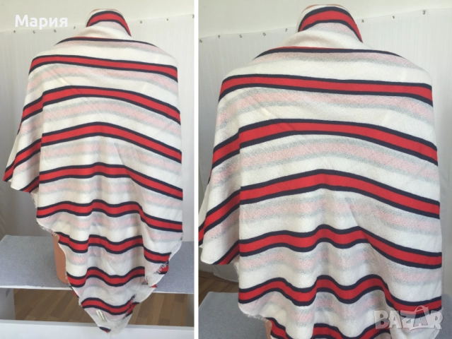 100% Kaшмир Марков Дамски Шал by Malene Birger Милене Биргер Голям Широк Бял Червен Рае, снимка 11 - Шалове - 51869124