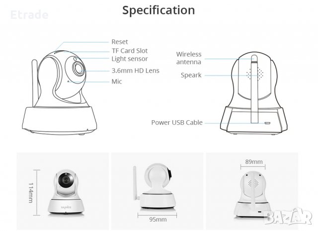 Безжична Wi-Fi IP HD камера,Бебефон,Въртяща камера за наблюдение, снимка 3 - IP камери - 16754947