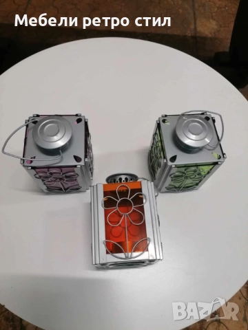 Комплект красиви декоративни фенери''Glaslaternen / Flower/ с флорален дизайн от стъкло и метал., снимка 4 - Декорация за дома - 51935697