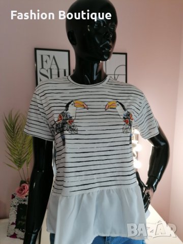 Дамска блуза с къс ръкав и райета S M L, снимка 1 - Корсети, бюстиета, топове - 29122613