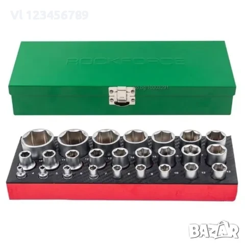 Комплект вложки 25 части 1/4″& 1/2″ (4-32mm) ROCKFORCE, снимка 2 - Гедорета - 52121275