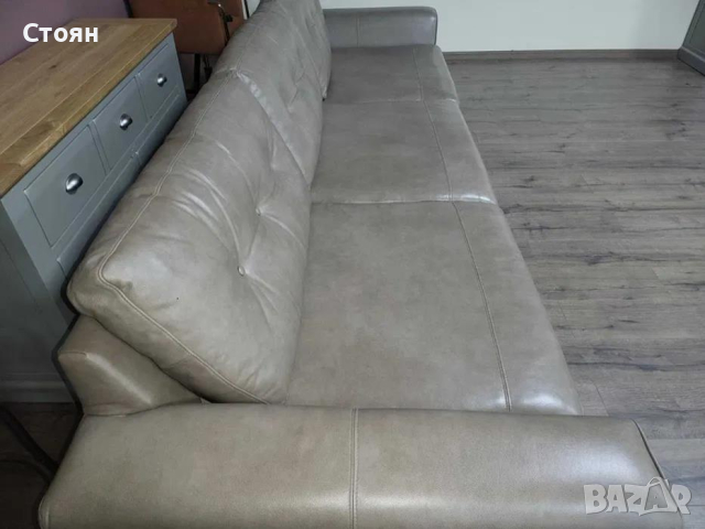Бежов кожен диван четворка - 100 % естествена кожа, снимка 10 - Дивани и мека мебел - 44605885