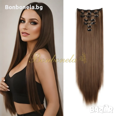 Екстеншън с клипс / треса / 7 реда треси с клипси / Удължение за Коса, снимка 7 - Аксесоари за коса - 53032248