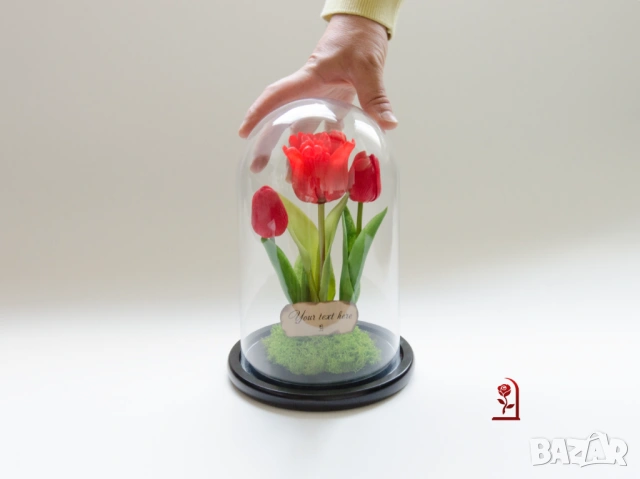 Вечни Лалета в Стъкленица със Скандинавски Мъх / Подарък за Рожден Ден на Жена / Подарък за Имен ден, снимка 2 - Подаръци за жени - 54055776