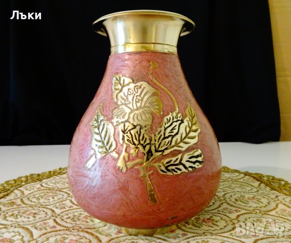Бронзова ваза,гарафа,емайл,рози 730 гр. , снимка 7 - Вази - 37369337