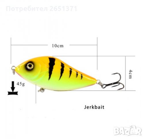 Воблер тип JERKBAIT за риболов на хищни риби– 10 см./45 гр., снимка 3 - Стръв и захранки - 33778990