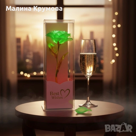 Декоративна цветна роза „Best Wishes“ със златно стъбло, снимка 5 - Подаръци за жени - 53171518