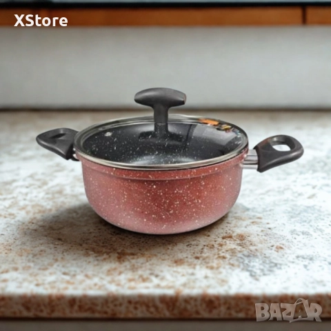 Тенджера Rosberg, 22 см, 4.3 л, Мраморно незалепващо покритие, Индукция, Бордо Меланж, снимка 5 - Съдове за готвене - 52507453