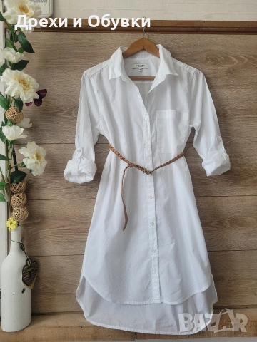 Бяла дълга риза памучна материя Размер М , снимка 6 - Рокли - 54095784