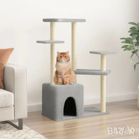 vidaXL Котешко дърво със сизалени стълбове, светлосиво, 107,5 см, снимка 2 - За котки - 56146320