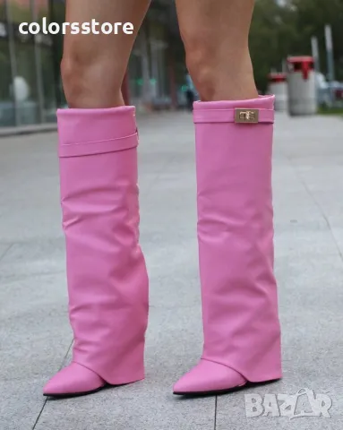 Ботуши на платформа - розова кожа - K-40