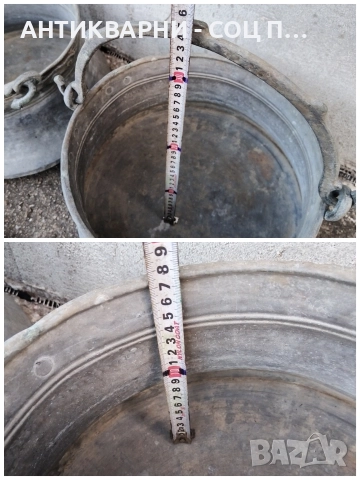 Комплект Стара Дървена Кобилица + Стари Ковани Медни Менци, Котли / 2 х 12 Литра. , снимка 8 - Антикварни и старинни предмети - 52553372