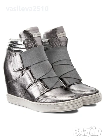 Eva Minge оригинални дамски сребристи кецове на платформа от естествена кожа 