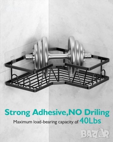 Aomeya Corner Shower Caddy, 4 залепващи рафтове за баня, черни, снимка 2 - Органайзери - 42164663