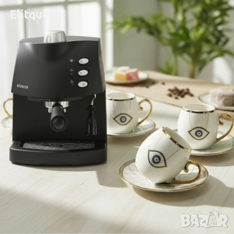 Еспресо машина MUHLER + Луксозен порцеланов сервиз - Екстравагантен комплект 2 в 1, снимка 3 - Кафемашини - 52644612