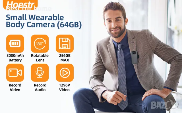 64GB Body Camera с дисплей от Hoestr A39 , снимка 6 - Камери - 49268286
