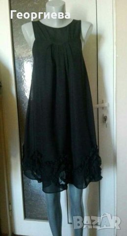 Кокетна черна рокля с украса от релефни цветя 👗🍀S 👗🍀арт.1074, снимка 2 - Рокли - 29954332