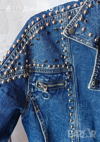 Ефектно яке от деним с камъни и капси, снимка 12 - Якета - 54031209
