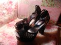 Уникални черни сандали на висок ток - естествена кожа., снимка 2