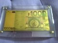Позлатена банкнота от 1000евро в плексигласова рамка 200х126мм-банкнотата 165х82мм за подарък , снимка 7