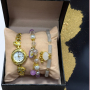 Елегантен дамски комплект аксесоари - часовник с камъни цирконии и 2 броя гривни с естествени камъни, снимка 2