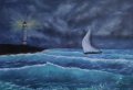Маслена картина вълни и кораб, снимка 1 - Картини - 32187533