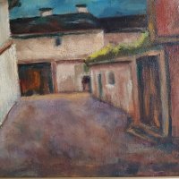 СТОЯН МИТОВ 1895 -1977 Пейзаж селска улица и къщи маслени бои, снимка 5 - Картини - 39333971