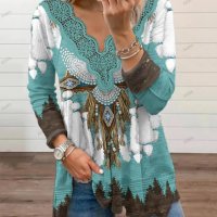 Дамска трикотажна ежедневна блуза с дантела, 3цвята - 023, снимка 3 - Блузи с дълъг ръкав и пуловери - 39317618