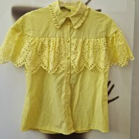 -50% риза с бродерия, къс ръкав, цвят жълт, снимка 4 - Ризи - 36898125