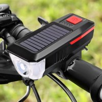 Соларен LED фар за велосипед с клаксон, снимка 2 - Аксесоари за велосипеди - 44236623