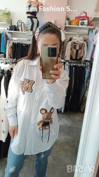 Дамска памучна риза с мече, снимка 1