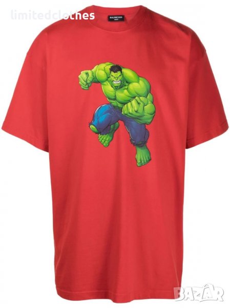 BALENCIAGA Red Hulk Embroidered Logo Oversized Мъжка / Дамска Тениска size M (XL) и L (XXL), снимка 1