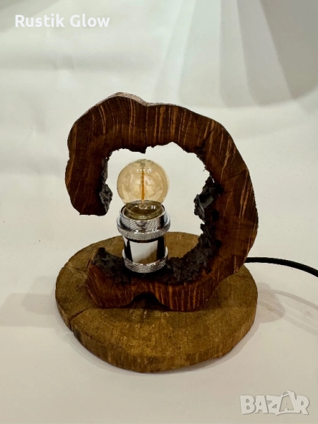 Настолна ръчно изработена рустик лампа, снимка 1