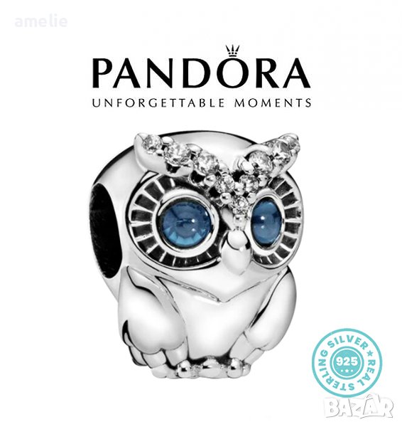 Талисман Пандора сребро 925 Pandora Sparkling Owl. Колекция Amélie, снимка 1