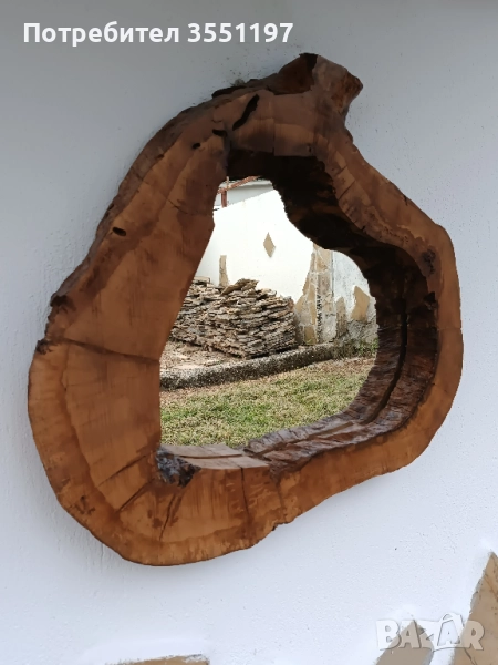Голямо ОГЛЕДАЛО с масивна дървена рамка от дънер с жив вътрешен и външен ръб, снимка 1