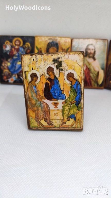 Икона Света Троица – Андрей Рубльов, дървена православна икона 8x6см., снимка 1