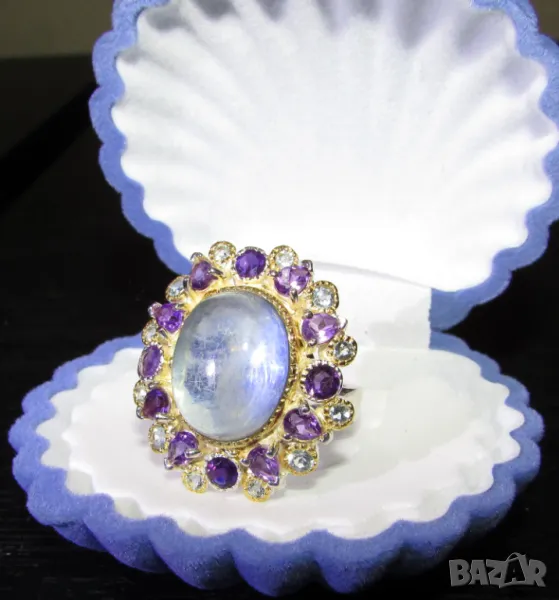 925 сребърен пръстен с аквамарин 15x12мм, тегло на пръстена 10.7гр., снимка 1