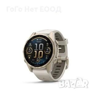 Garmin Fenix 8 - 43 мм, AMOLED, Sapphire - Soft Gold с Fog Gray/Dark Sandstone силиконова каишка, снимка 1