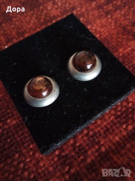 Старинни авторски сребърни обеци с естествен кехлибар , снимка 1