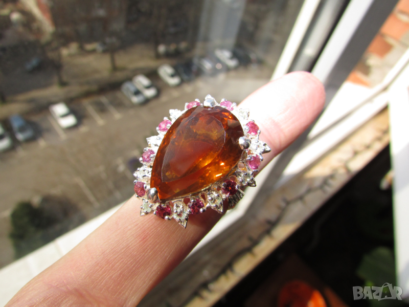 Сребърен пръстен с тъмен цитрин 19 карата, подходящ за подарък, снимка 1