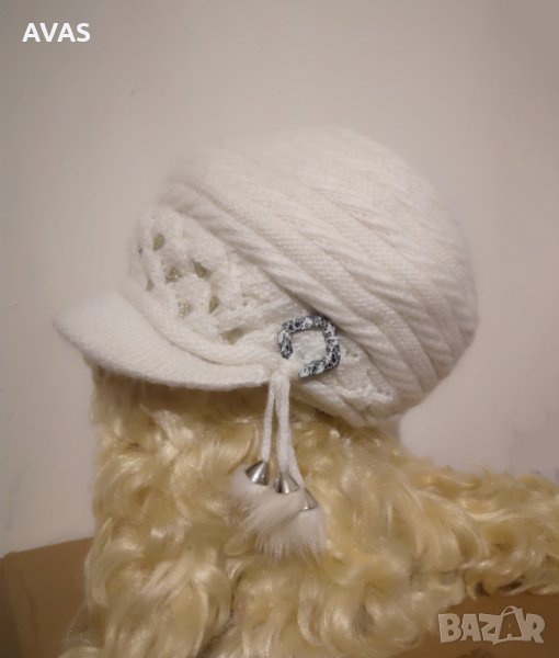 Нова шапка Ангора+Вълна зимна дамска бяла, снимка 1