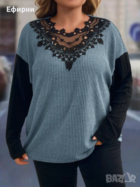Елегантна блуза с дантела, Блуза голям размер, снимка 1
